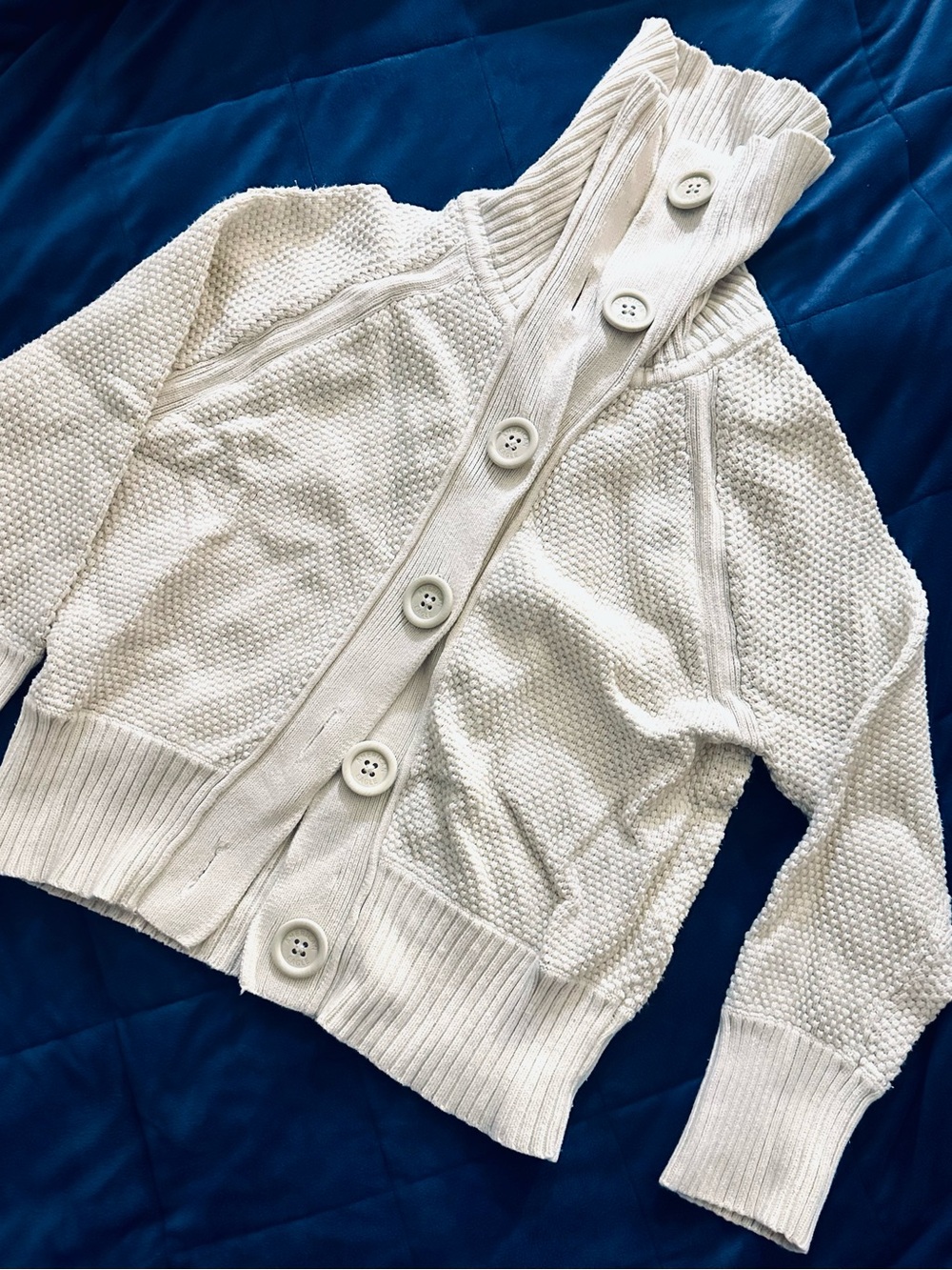 American Eagle Outfitters Cream Button-Up Textured Knit Cardigan